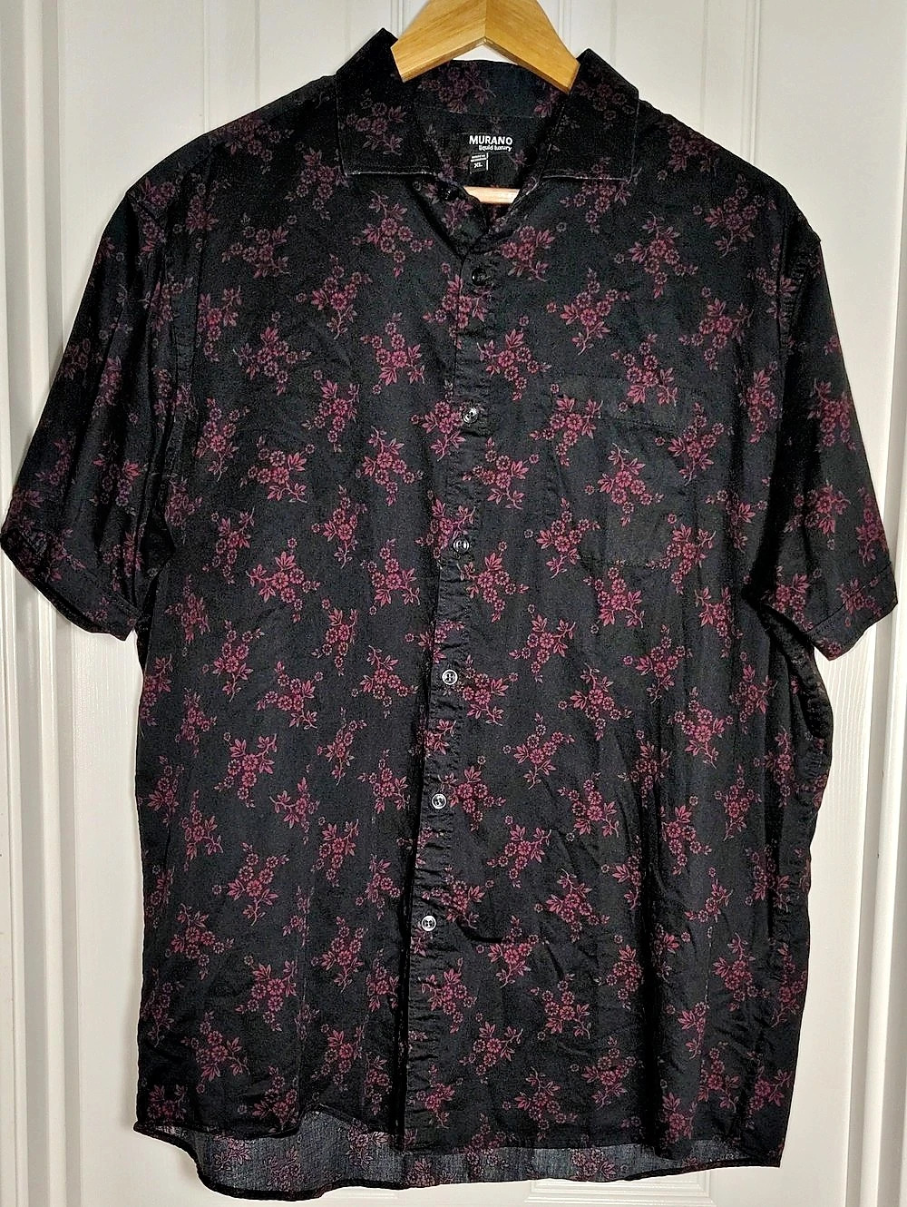 Murano Liquid Luxury Mens XL Black Oxblood Floral Button Down Shirt Long Sleeve
